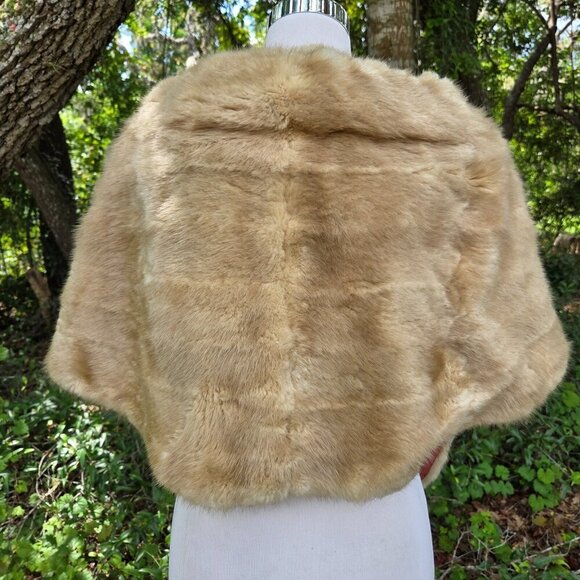 Macys VTG Genuine Mink Fur Stole Wrap Cape Light Brown Lined Collar Pockets - Picture 4 of 13